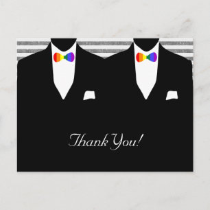 Mr and Mr Suit and Bow Tie (Rainbow) Thank You Postcard