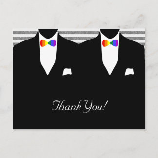 Mr and Mr Suit and Bow Tie (Rainbow) Thank You Postcard