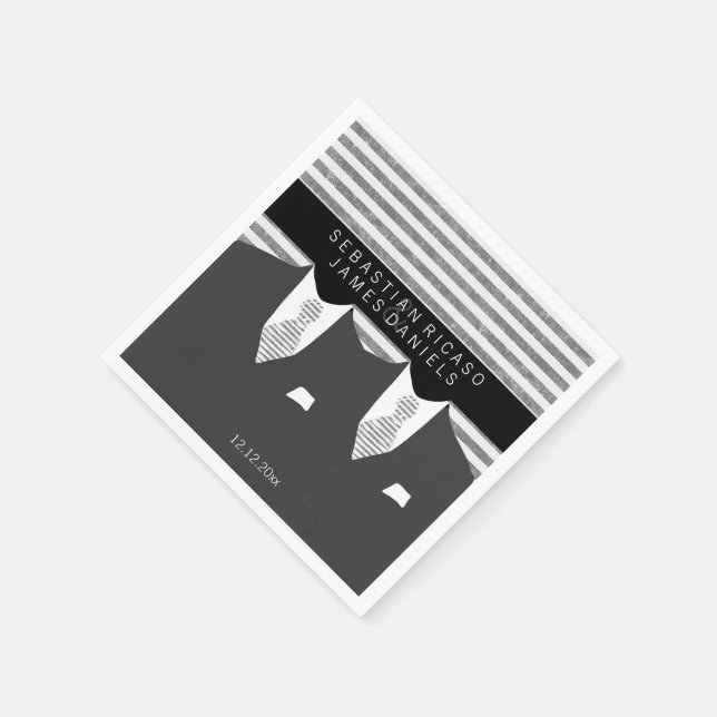 Mr and Mr Suit and Grey Ties Gay Wedding Napkins (Corner)