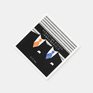 Mr and Mr Suit and Orange Blue Ties Gay Wedding Napkins