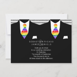 Mr and Mr Suit and Rainbow Tie Gay Wedding Invitation