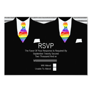 Mr and Mr Suit and Rainbow Tie Gay Wedding RSVP Card