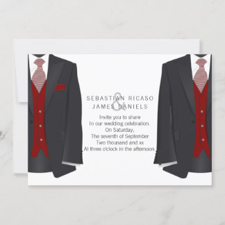 Mr and Mr Suit and Red Tie Gay Wedding Announcement