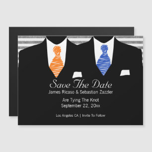 Mr and Mr Suit and Tie Blue / Orange Save The Date Magnetic Invitation