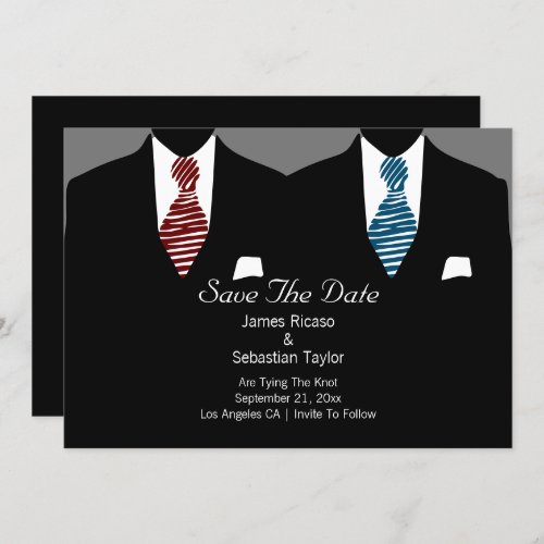 Mr and Mr Suit and Tie Gay Save The Date Wedding