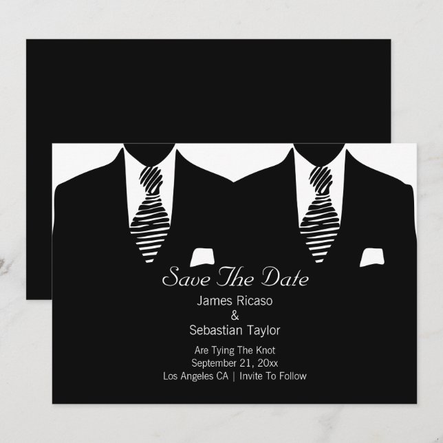 Mr and Mr Suit and Tie Gay Save The Date Wedding (Front/Back)