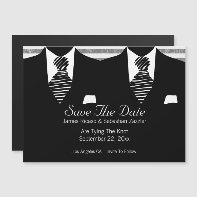 Mr and Mr Suit and Tie Gay Save The Date Wedding Magnetic Invitation (Front/Back)