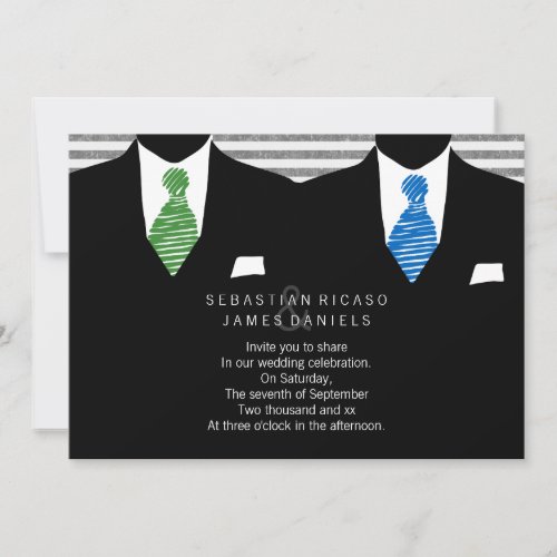 Mr and Mr Suit and Tie Gay Wedding Invitation