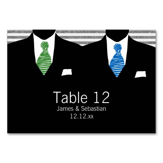 Mr and Mr Suit and Tie Gay Wedding Table Number (Front)