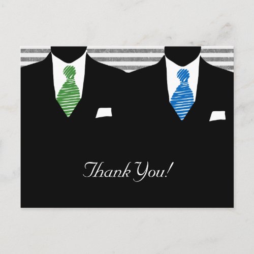 Mr and Mr Suit and Tie Gay Wedding Thank You Postcard