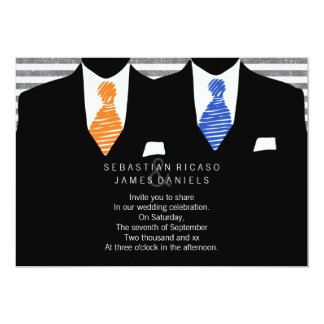Mr and Mr Suit and Tie (Orange / Blue) Gay Wedding Invitation