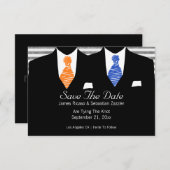 Mr and Mr Suit Blue Orange Ties Gay Save The Date (Front/Back)