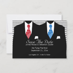 Mr and Mr Suit Blue Red Tie  Save The Date Wedding