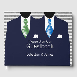Mr and Mr Suit Green Blue Ties Gay Wedding Custom Guest Book