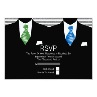Mr and Mr Suit Green Blue Ties Gay Wedding RSVP V1 Card
