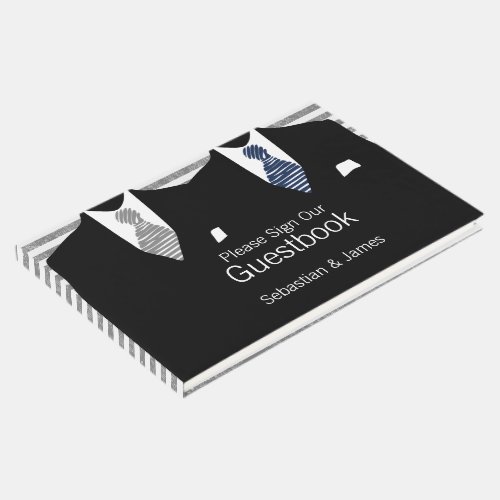 Mr and Mr Suit Grey Blue Ties Gay Wedding Custom Guest Book