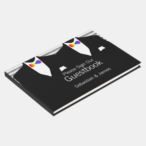 Mr and Mr Suit Rainbow Bow Ties Gay Wedding Custom Guest Book