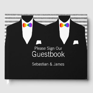 Mr and Mr Suit Rainbow Bow Ties Gay Wedding Custom Guest Book