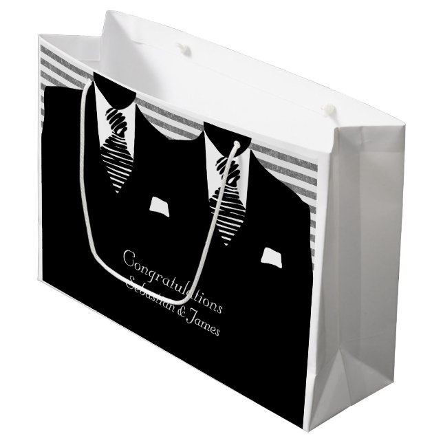 Mr And Mr Suits Black Wedding Personalized Large Gift Bag (Front Angled)