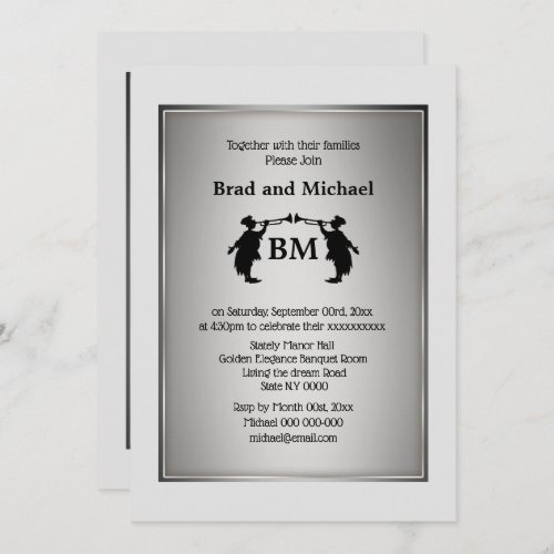 Mr and Mr Trumpet blower grooms silver black white Invitation