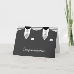 Mr and Mr Two Grooms Grey Wedding Congratulations Card