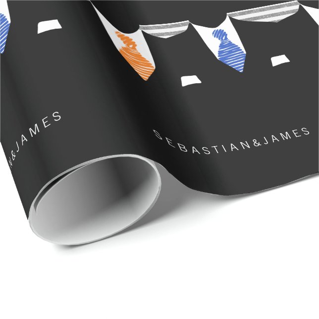 Mr And Mr Two Grooms In Ties Wedding Wrapping Paper (Roll Corner)