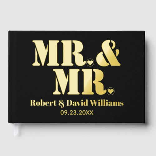 Mr and Mr typography black gay wedding foil Foil Guest Book