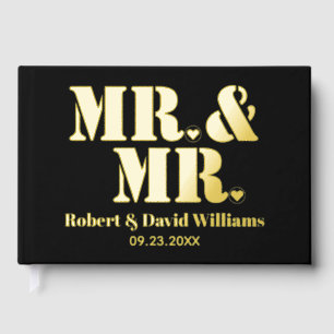 Mr. and Mr. typography black gay wedding foil Foil Guest Book