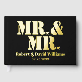 Mr. and Mr. typography black gay wedding foil Guest Book