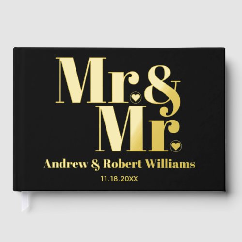 Mr and Mr typography black gay wedding photo Foil Guest Book