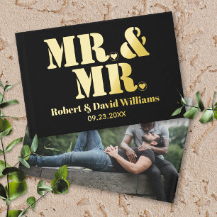 Mr. and Mr. typography black gay wedding photo Foil Guest Book