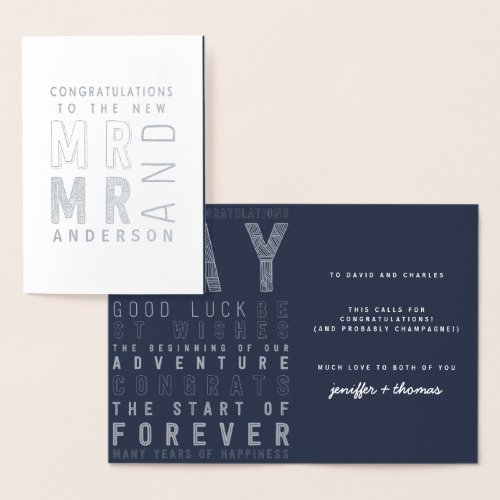 Mr and mr typography congratulations wedding card foil card