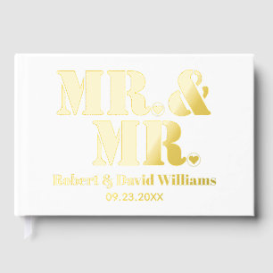 Mr. and Mr. typography white gay wedding foil Guest Book