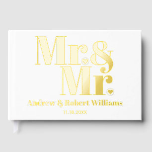 Mr. and Mr. typography white gay wedding photo Foil Guest Book