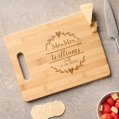 Mr And Mrs 1st Wedding Anniversary Family Name Est Cutting Board