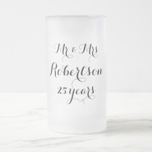 Mr and Mrs 25th wedding anniversary glass beer mug