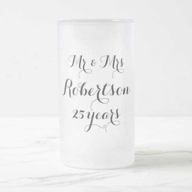 Mr and Mrs 25th wedding anniversary glass beer mug (Center)
