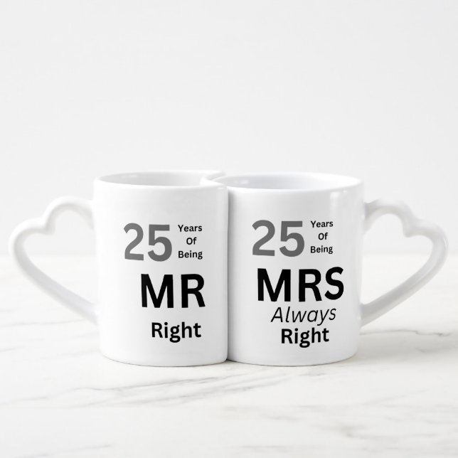 Mr and Mrs 25th Wedding Anniversary Mugs (Back Nesting)