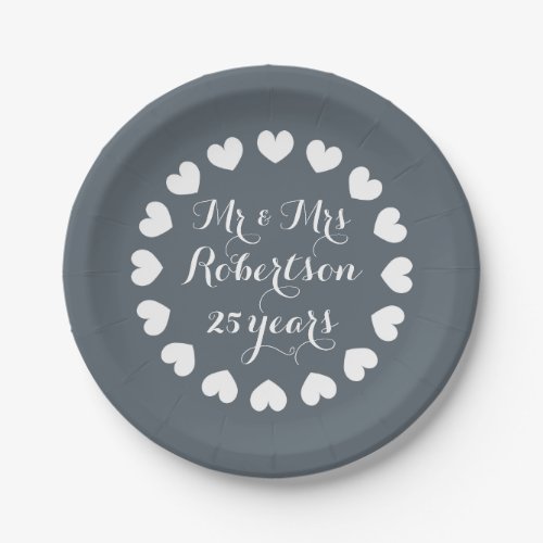 Mr and Mrs 25th wedding anniversary paper plates