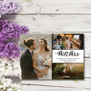 Mr And Mrs 3 Photo Wedding Thank You Card by stylelily at Zazzle