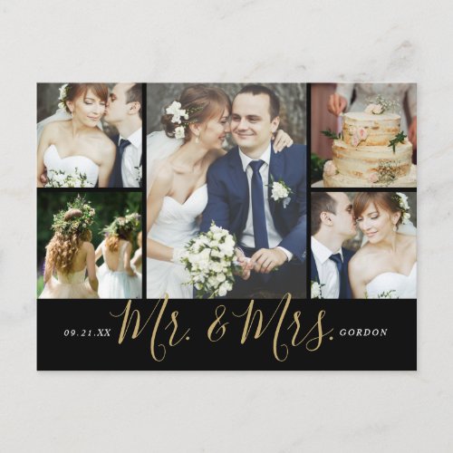 Mr and Mrs 5 Photo Collage Wedding Thank You Postcard