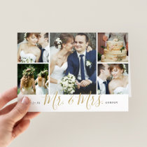 Mr. and Mrs. 5 Photo Wedding Thank You Card