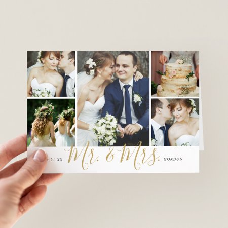 Mr. And Mrs. 5 Photo Wedding Thank You Card