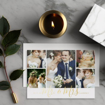 Mr. And Mrs. 5 Photo Wedding Thank You Foil Card by rileyandzoe at Zazzle