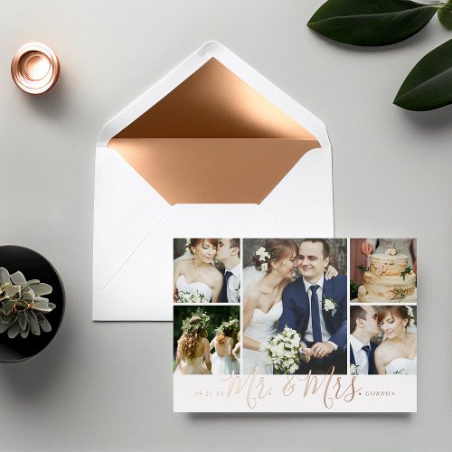 Mr and Mrs 5 Photo Wedding Thank You Foil Card