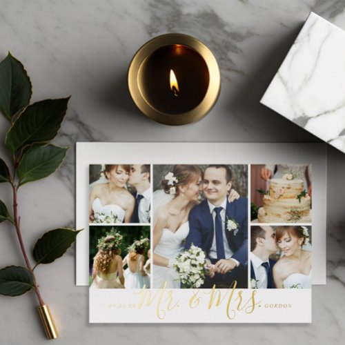 Mr and Mrs 5 Photo Wedding Thank You Foil Card