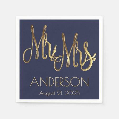 Mr and Mrs Add Last Name Couple and Wedding Date Napkins
