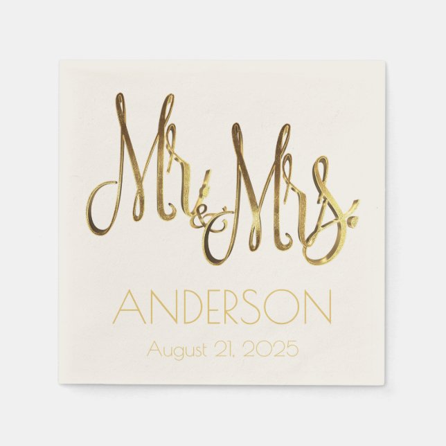 Mr. and Mrs. Add Last Name Couple and Wedding Date Napkins (Front)