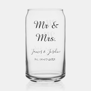 Mr and Mrs add name est. Date year wedding couple  Can Glass