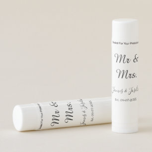 Mr and Mrs add name est. Date year wedding couple  Lip Balm